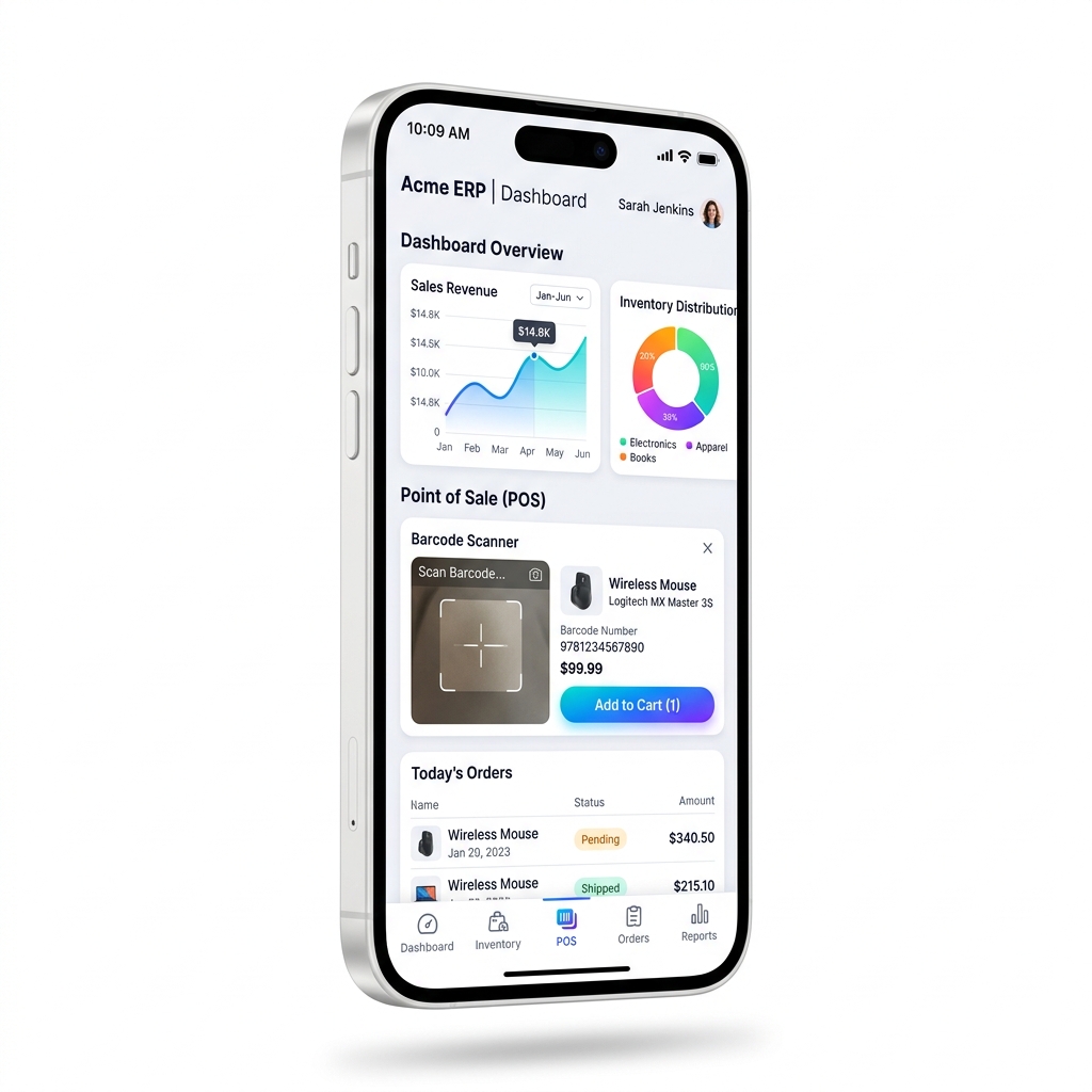 Boosira ERP Mobile App Mockup